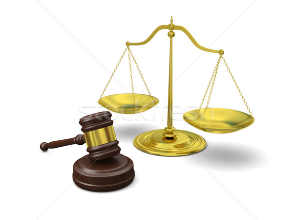 Hukuk altın ölçek tokmak beyaz semboller Stok fotoğraf © Harlekino