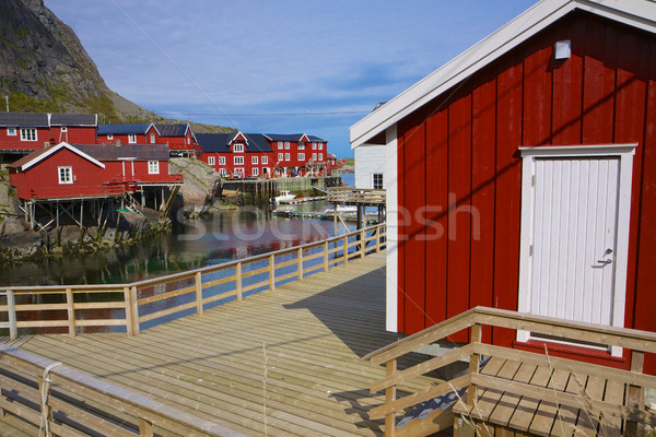 Red rorbu fishing huts Stock photo © Harlekino