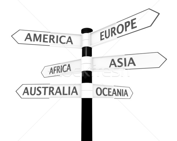 Poste indicador continentes post signo dirección fondo blanco Foto stock © Harlekino