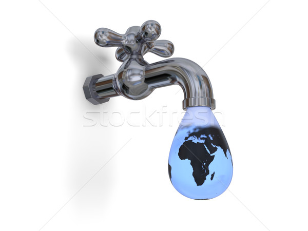 водопроводный кран иллюстрация большой капли воды синий планете Земля Сток-фото © Harlekino
