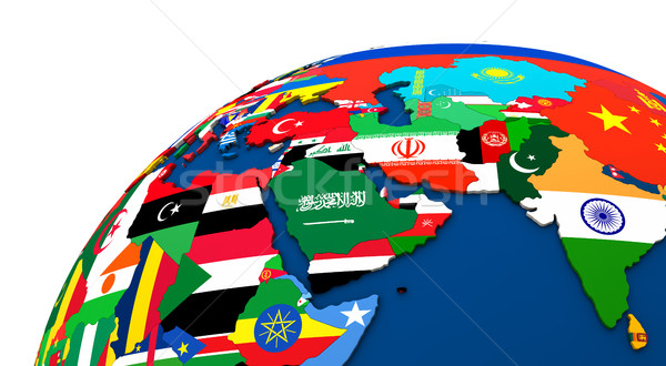 Politischen Nahen Osten Karte Land Flagge 3D-Darstellung Stock foto © Harlekino