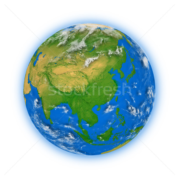 Foto stock: Sudeste · da · Ásia · planeta · terra · azul · isolado · branco