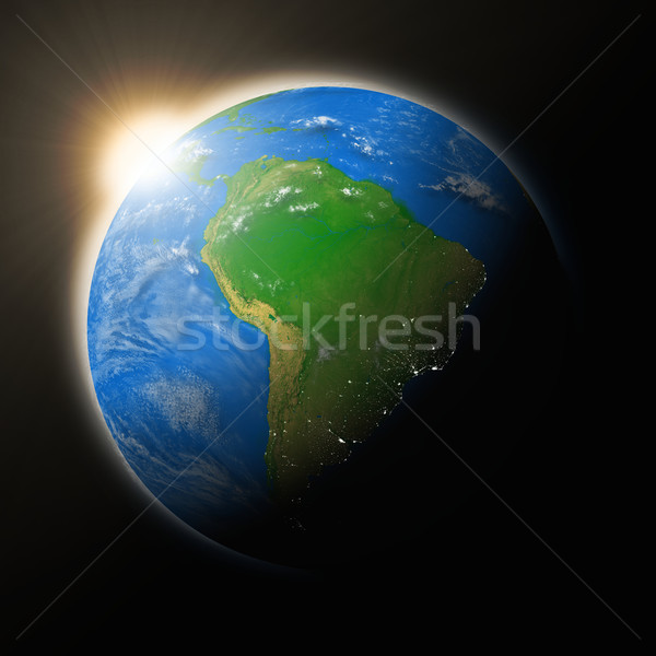 Sonne Südamerika Planeten Erde blau isoliert schwarz Stock foto © Harlekino