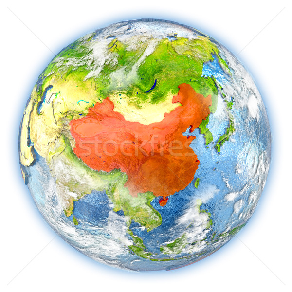 Photo stock: Chine · terre · isolé · rouge · planète · terre · 3d · illustration