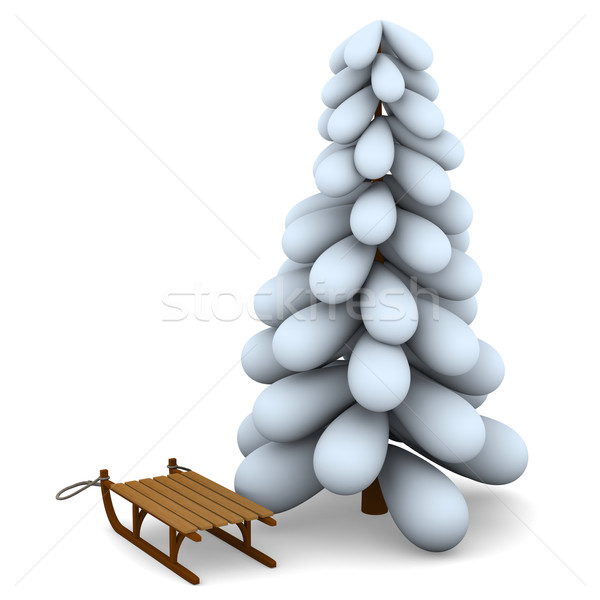 Christmas tree and sledge Stock photo © Harlekino