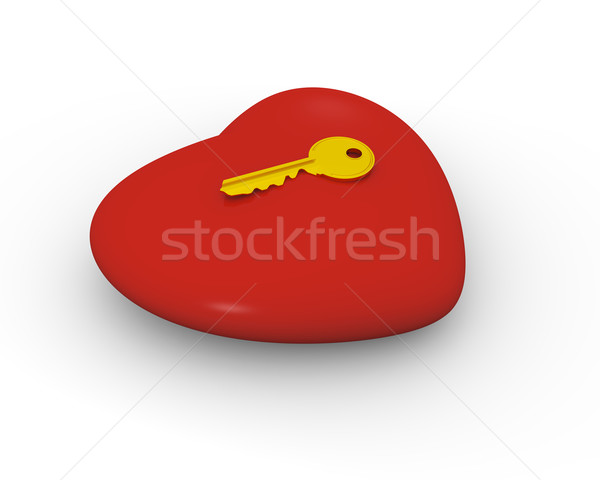 Foto stock: Clave · corazón · dorado · superior · grande · rojo