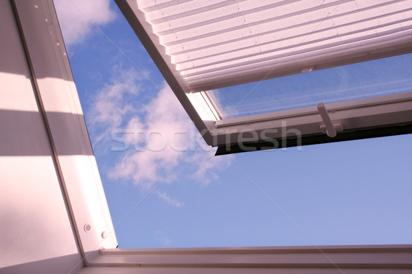 Tető ablak kinyitott zsalugáter felhők ház Stock fotó © Hasenonkel