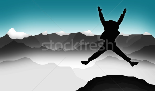Stockfoto: Hemel · zonsondergang · berg · springen · zonsopgang · silhouet