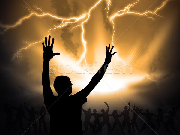 Imagine de stoc: Se · închina · multe · oameni · mâini · Isus