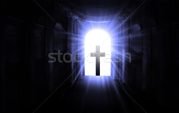 Tunelu patrząc śmierci krzyż drzwi bezpieczeństwa Zdjęcia stock © Hasenonkel