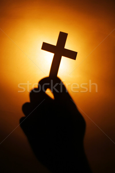 Kruis jesus christ wolken zonsopgang silhouet Stockfoto © Hasenonkel