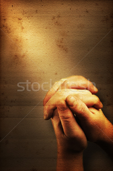 Foto stock: Oración · manos · edad · nostálgico · textura