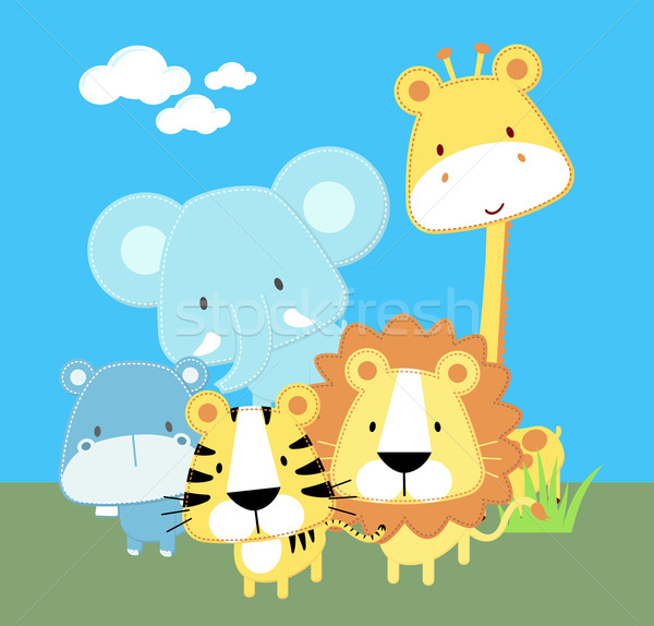 Stockfoto: Cute · jungle · dieren · safari · baby · groep