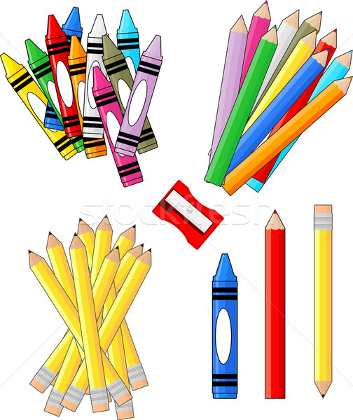 Fournitures scolaires groupes clipart isolé blanche vecteur [[stock_photo]] © hayaship