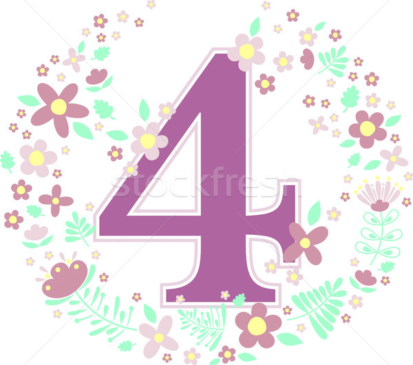 number 4 with decorative flowers Stock photo © hayaship