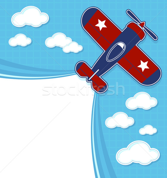Criança · avião · engraçado · desenho · animado · cópia · espaço · azul -  ilustração de vetor © hayaship (#3030882)
