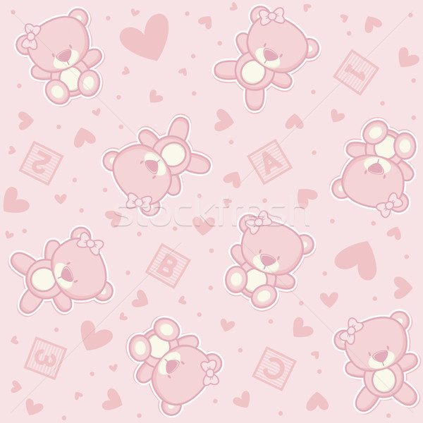 cute teddy bear seamless background with hearts and alphabetical cubes Stock photo © hayaship