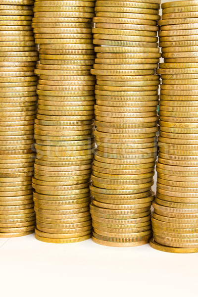 Foto stock: Moneda · negocios · cuatro · dorado · monedas · blanco
