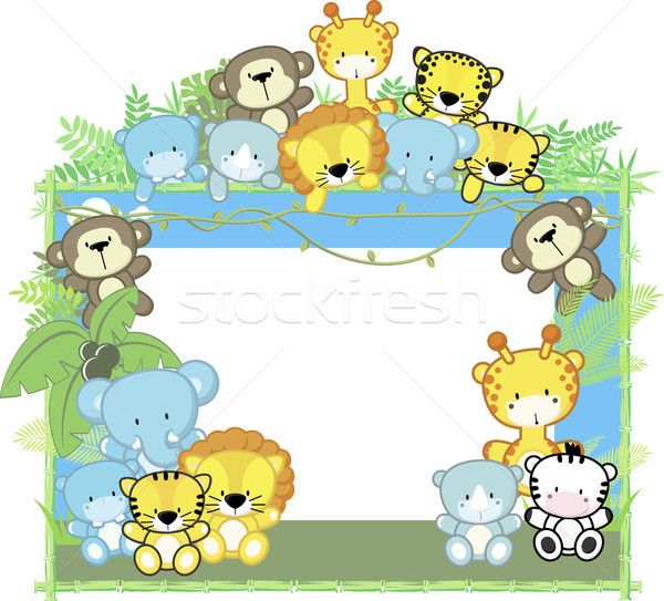 Cute bébé animaux jungle cadre plantes [[stock_photo]] © hayaship