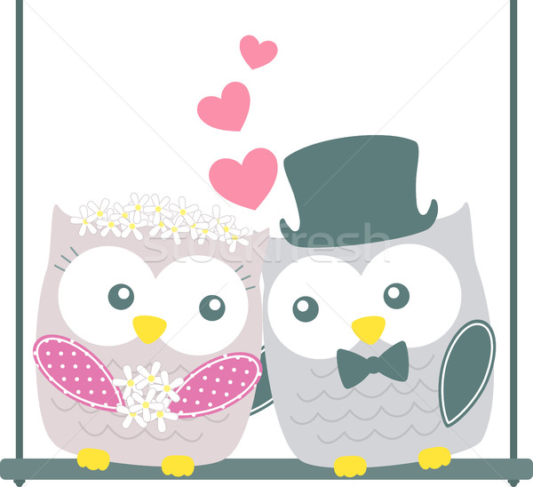 Dragoste owls vector drăguţ cuplu leagăn Imagine de stoc © hayaship