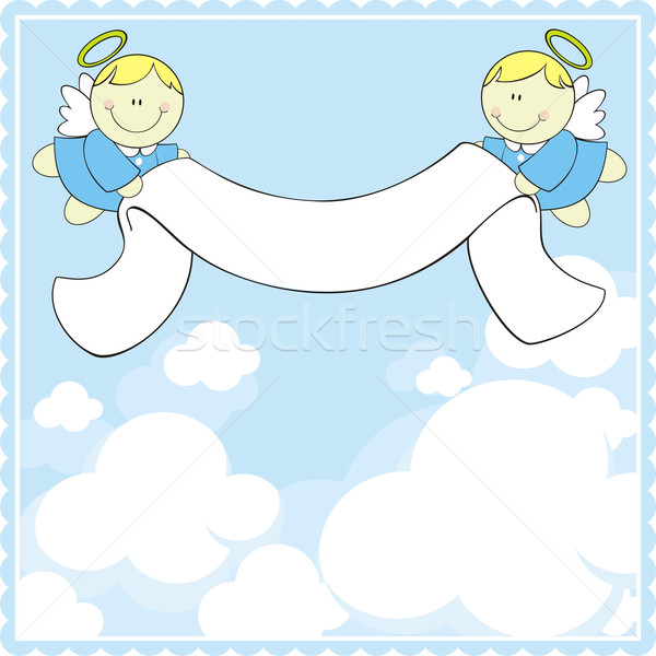 Mały baby aniołów cute wstążka banner Zdjęcia stock © hayaship