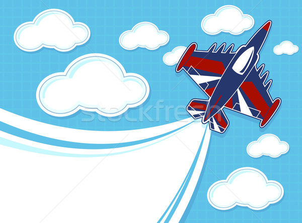 Engraçado jato desenho animado bandeira azul nuvens Foto stock © hayaship