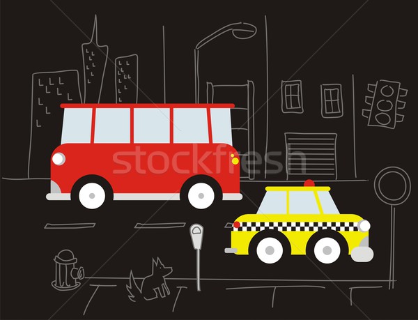 Czerwony autobus taksówką ulicy scena indywidualny Zdjęcia stock © hayaship