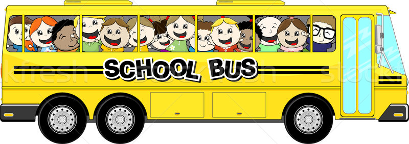 [[stock_photo]]: Bus · scolaire · jaune · heureux · isolé · blanche · enfants