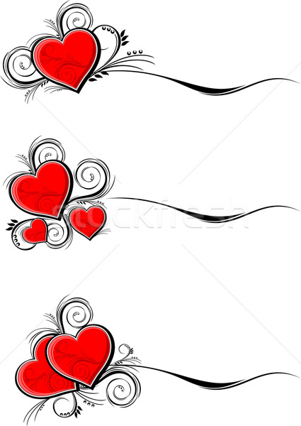 Foto stock: Corazones · establecer · floral · adornos · aislado