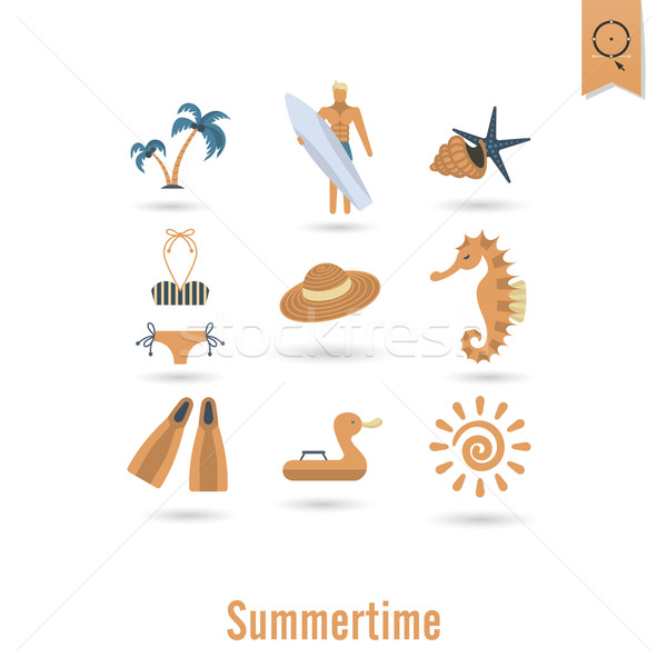 Verão praia simples ícones viajar férias Foto stock © HelenStock