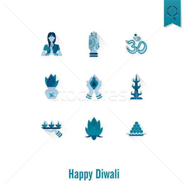 Stock fotó: Diwali · indiai · fesztivál · ikonok · egyszerű · minimalista
