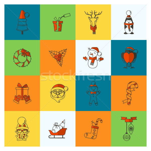 Natale inverno icone raccolta colorato semplice Foto d'archivio © HelenStock