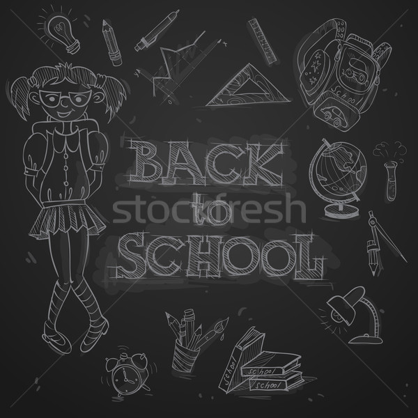 Terug naar school eps 10 meisje kinderen boek Stockfoto © HelenStock