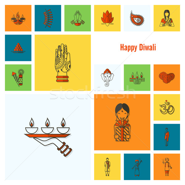 Diwali indiai fesztivál ikonok egyszerű minimalista Stock fotó © HelenStock