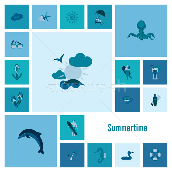 Summer and Beach Simple Flat Icons Stock photo © HelenStock