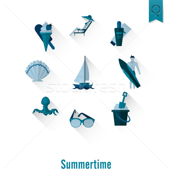Verão praia simples ícones viajar férias Foto stock © HelenStock