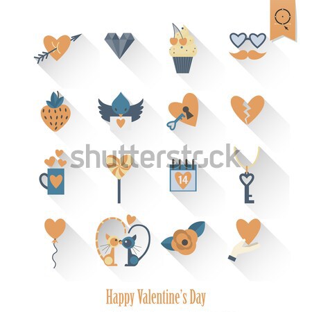 Gelukkig valentijnsdag iconen eenvoudige collectie bruiloft Stockfoto © HelenStock