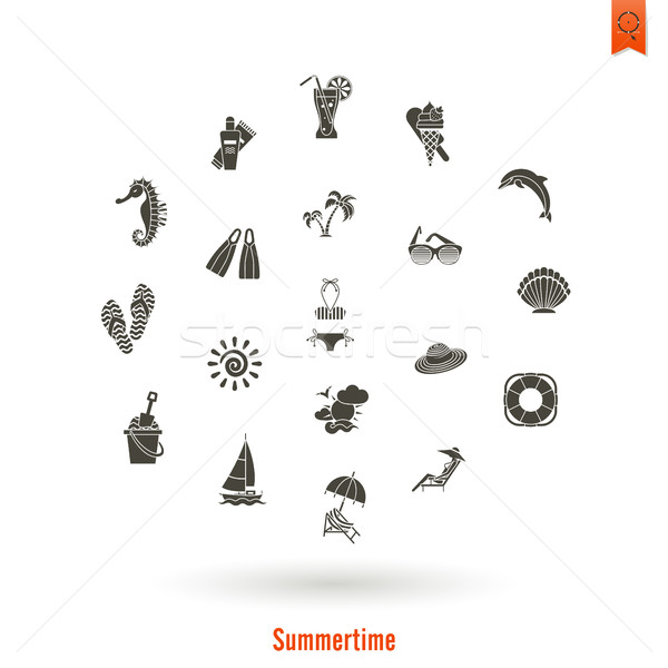 Summer and Beach Simple Flat Icons Stock photo © HelenStock