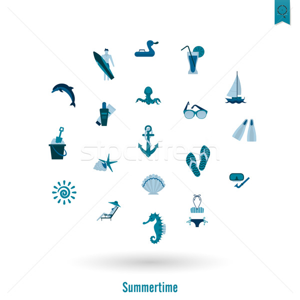 Summer and Beach Simple Flat Icons Stock photo © HelenStock