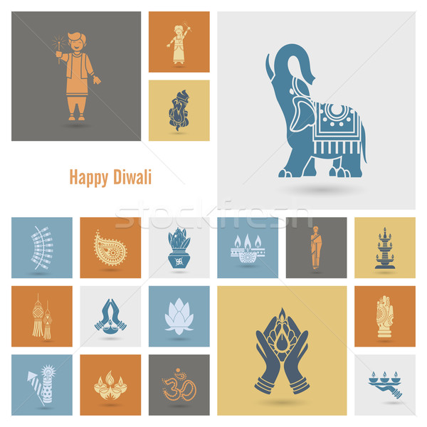 Foto stock: Diwali · indiano · festival · ícones · simples
