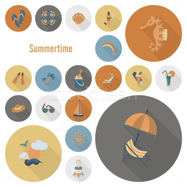 Summer and Beach Simple Flat Icons Stock photo © HelenStock