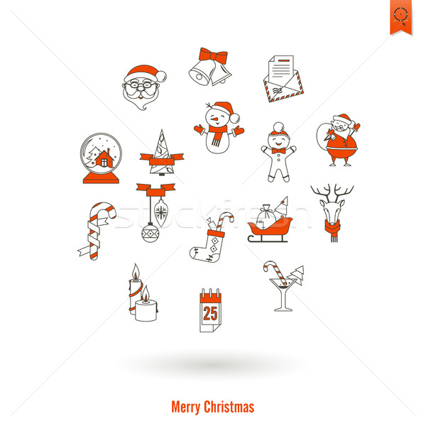Christmas winter iconen collectie eenvoudige Stockfoto © HelenStock