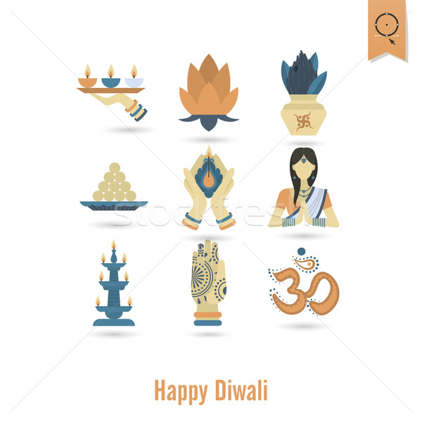 [[stock_photo]]: Diwali · indian · festival · icônes · simple