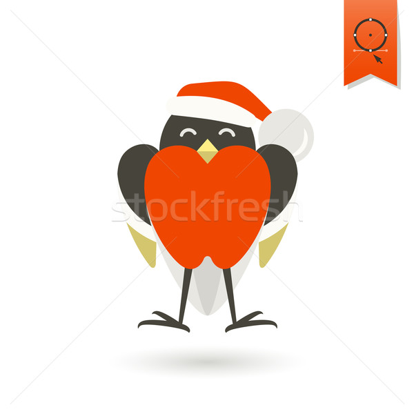 Funny Bird Bullfinch in Christmas Cap Stock photo © HelenStock