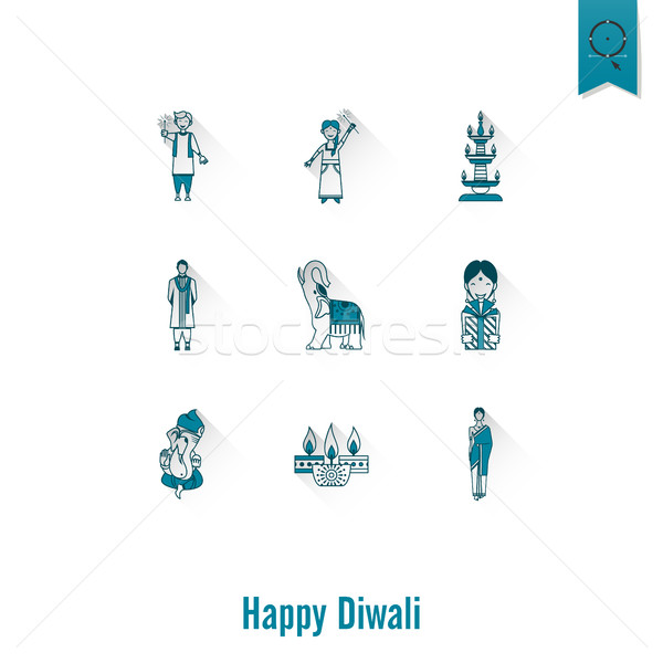 Foto stock: Diwali · indiano · festival · ícones · simples