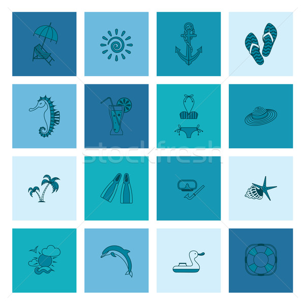 Summer and Beach Simple Flat Icons Stock photo © HelenStock