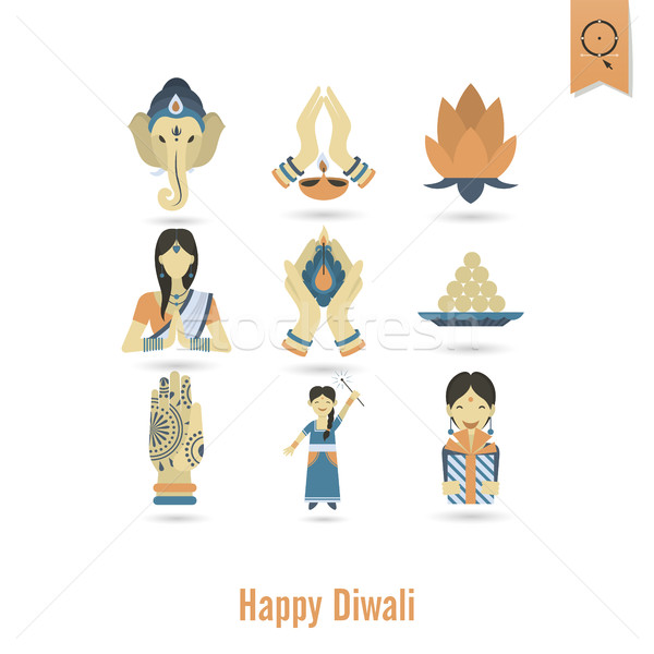 Diwali. Indian Festival Icons Stock photo © HelenStock