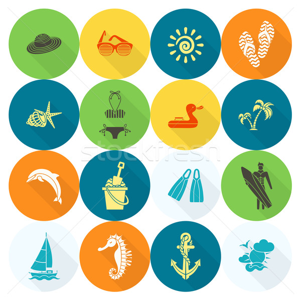 Summer and Beach Simple Flat Icons Stock photo © HelenStock