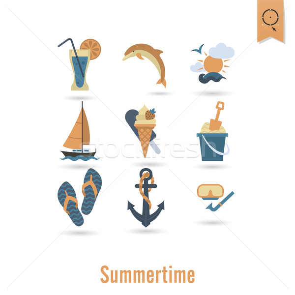 Summer and Beach Simple Flat Icons Stock photo © HelenStock