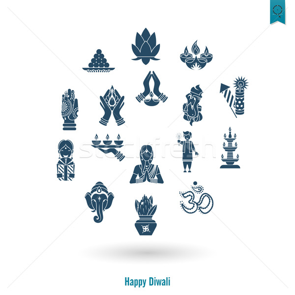 Foto stock: Diwali · indio · festival · iconos · simple